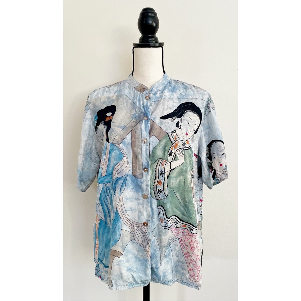 Vintage 90s Silk Japanese Geisha Tunic Top